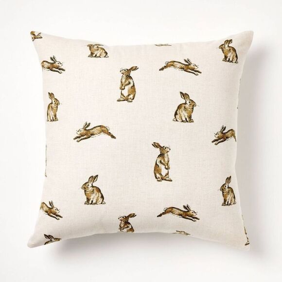 Oversized Printed Bunny Square Throw Pillow Linen/ Brown - Picture 1 of 4